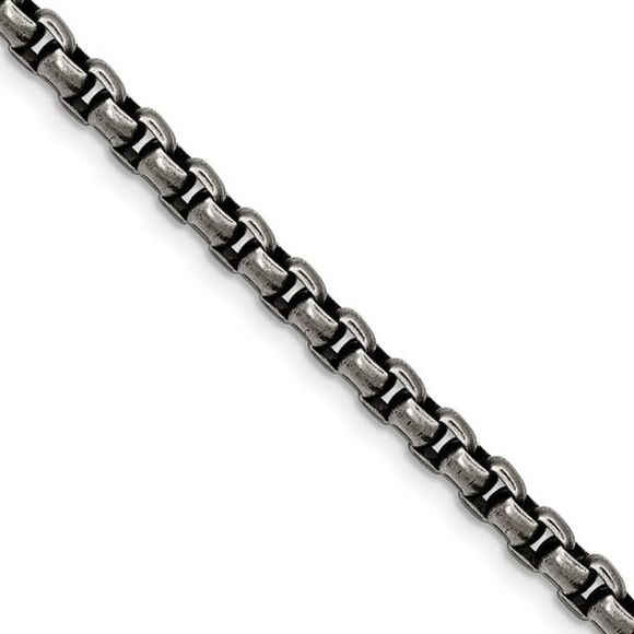 4mm Stainless Steel Antiqued Round Box Chain Necklace, 30 Inch - Picture 1 of 6